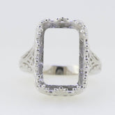 Sterling Silver Semi Mount Ring Setting Emerald OCT 18X12mm Art Deco Vintage Style - Syzjewelry